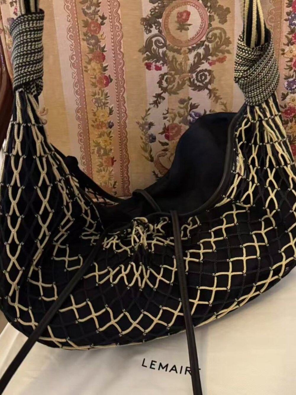 Lemaire Black Embroidered Mesh Shoulder Bag